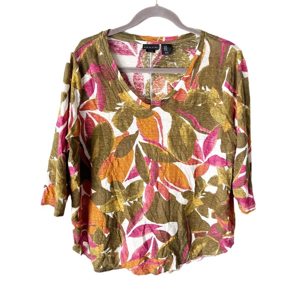 Tahari 100% Linen Tropical Resortwear Top Size 1X Fall Transitional Versatile